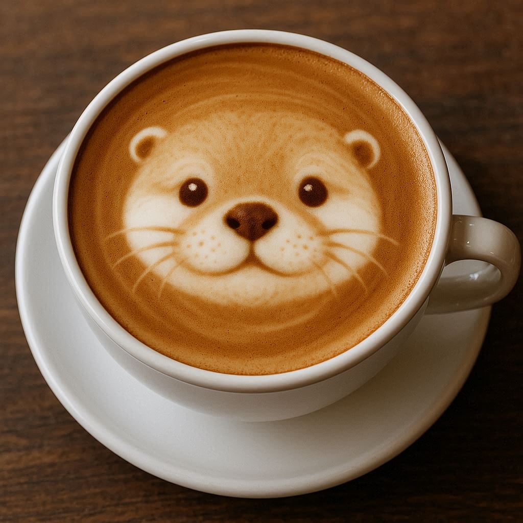 An latte where the latte art is an otter's face.